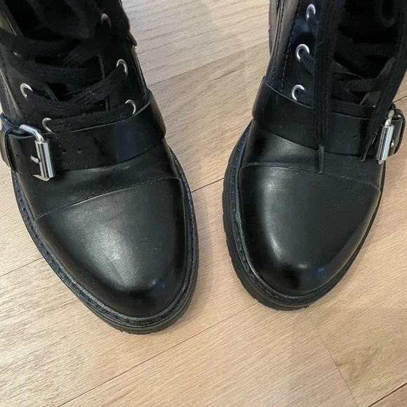 All Saints Black Leather Lace-Up Combat Boot - Picture 9 of 12